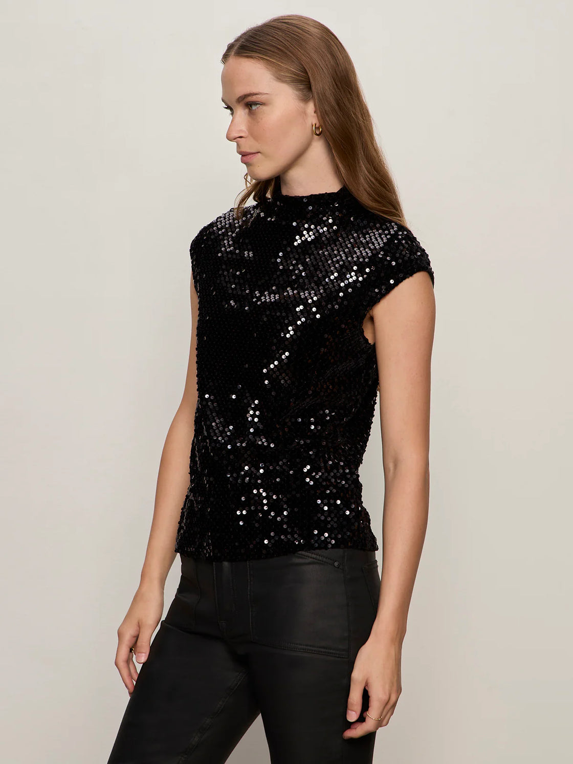 Funnel Neck Sequin Top
