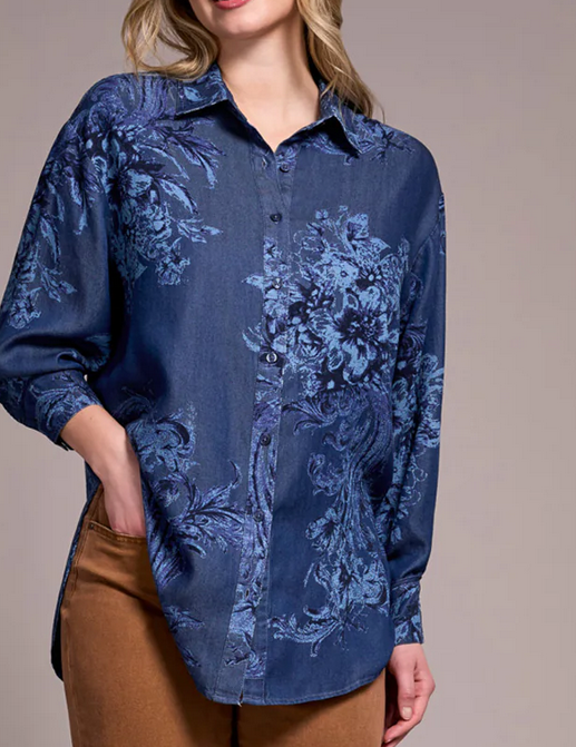 Chambray Printed Blouse