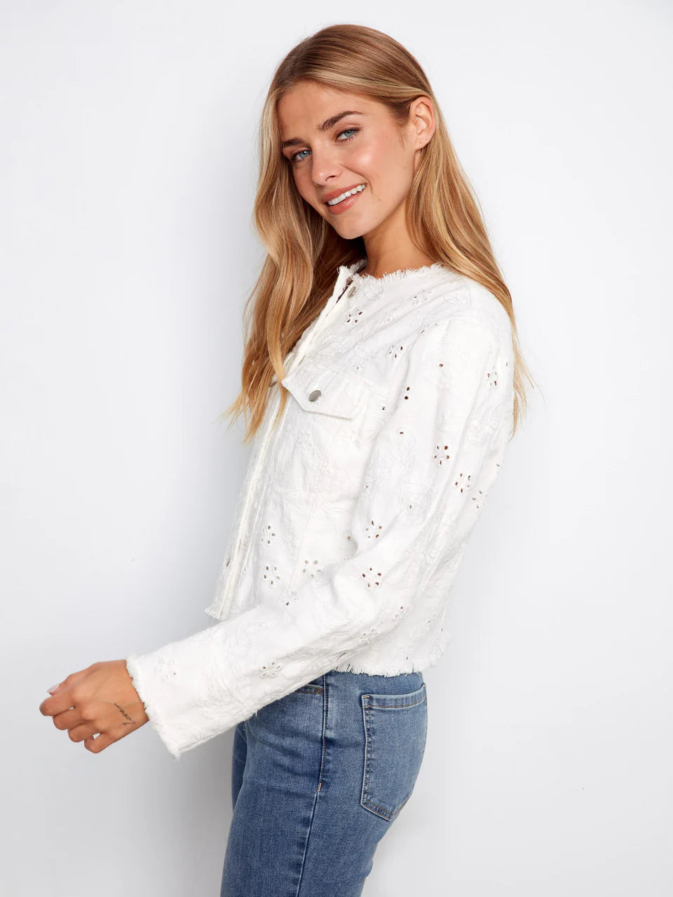 Eyelet Ring Spun Denim Jacket White