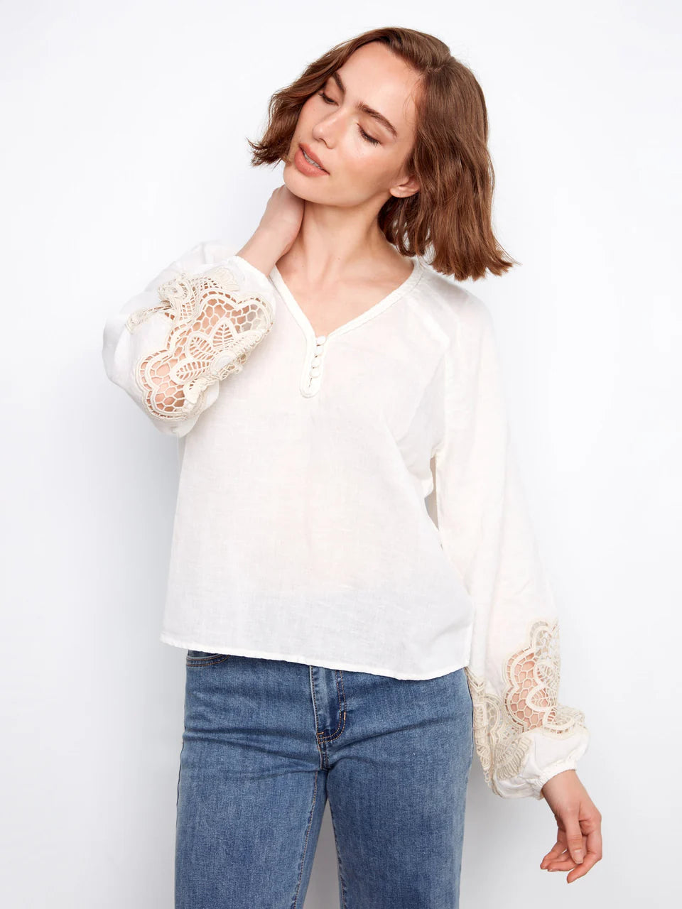 Linen Blend Blouse with Sleeve Inset