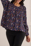 TRIBAL BLOUSE WITH SMOCKING DETAIL -  SAPPHIRE