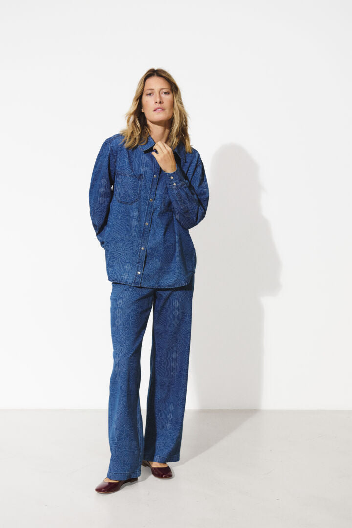 Thara Trousers Denim Dot Print