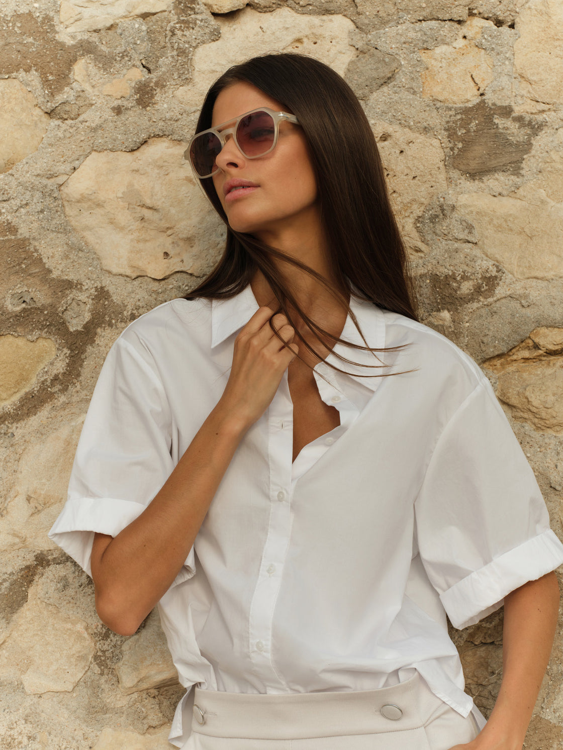 Blouse with Short Roll Up Sleeve