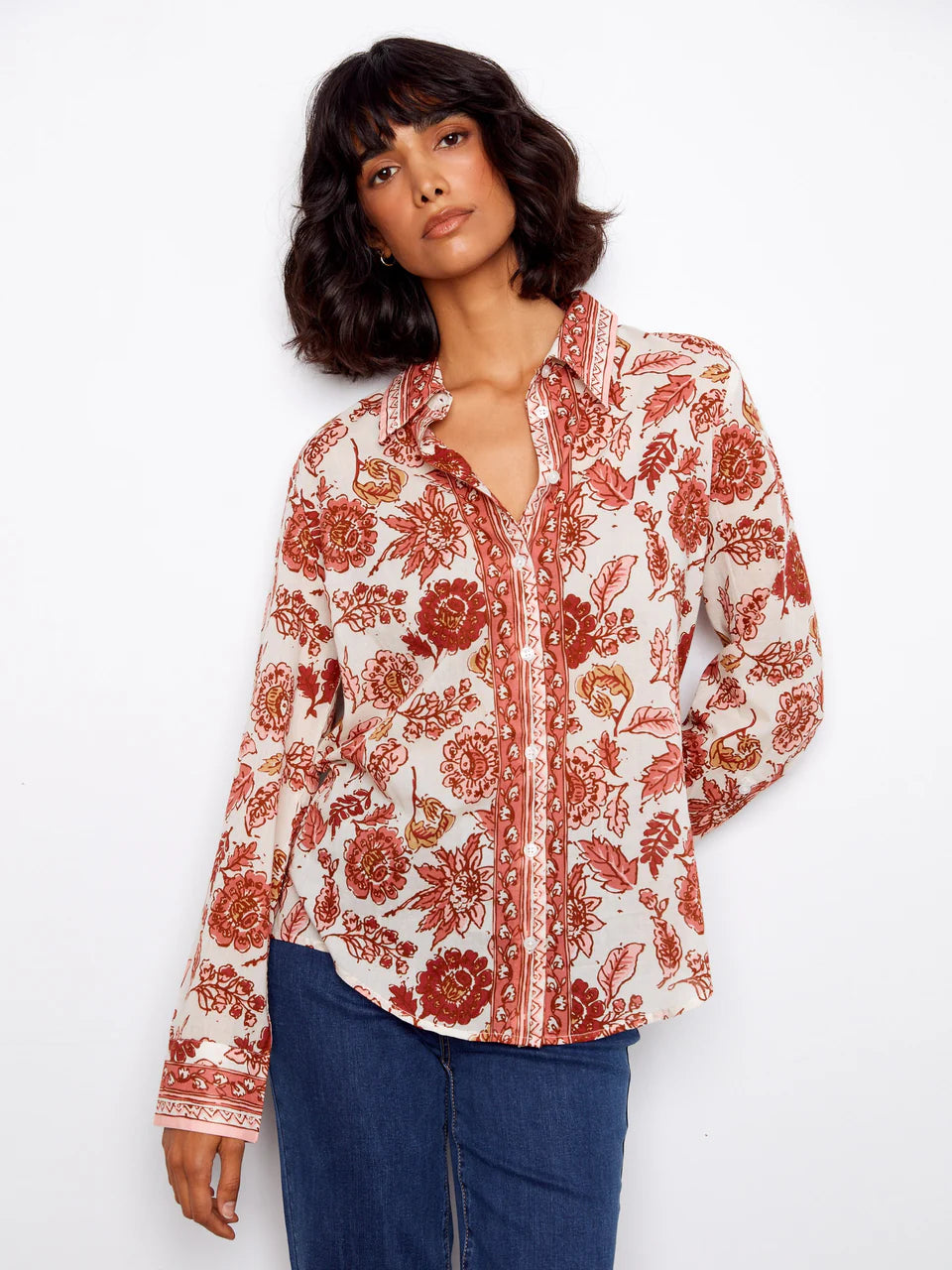 Printed Cotton Button Up Blouse