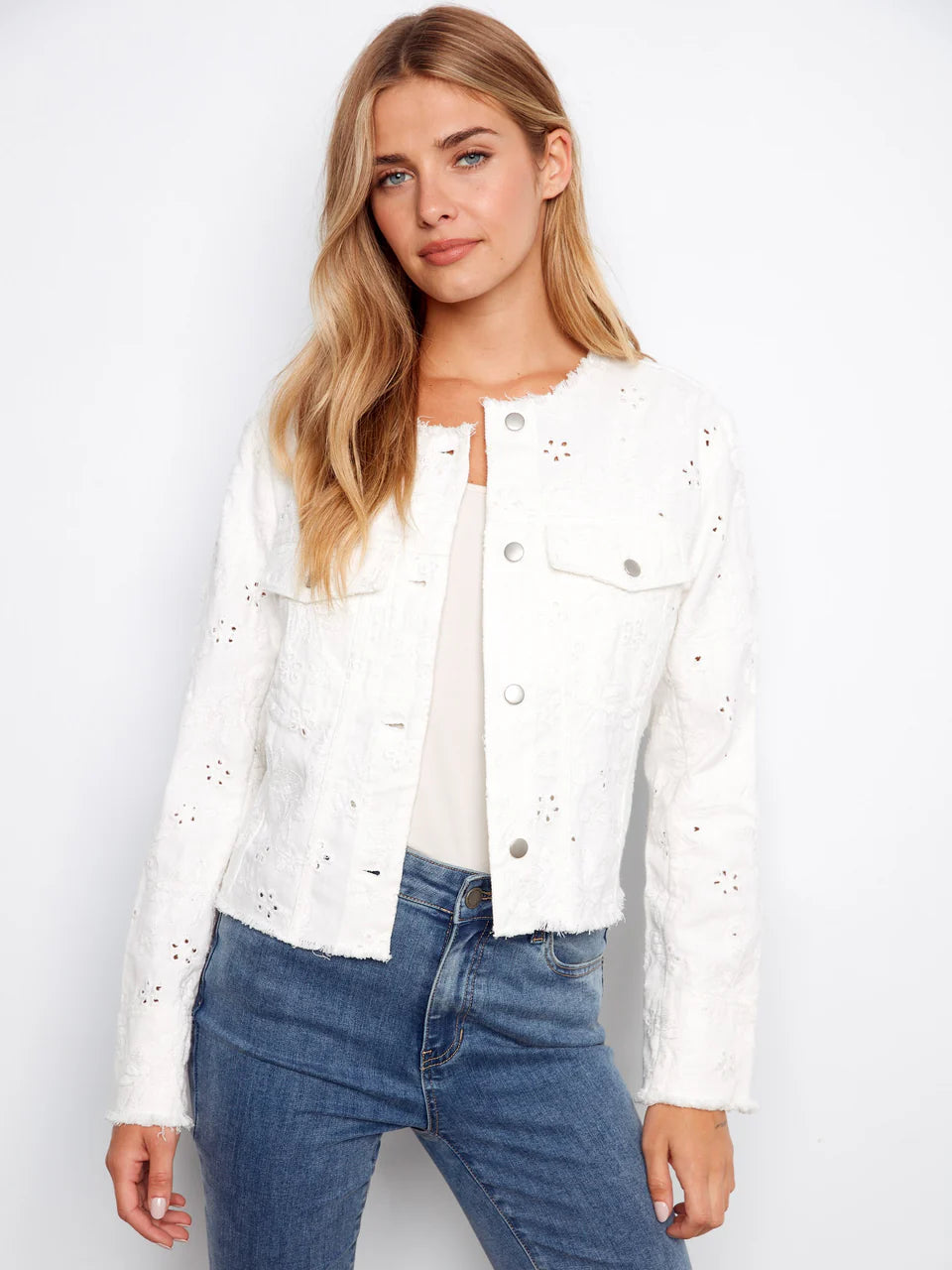 Eyelet Ring Spun Denim Jacket White