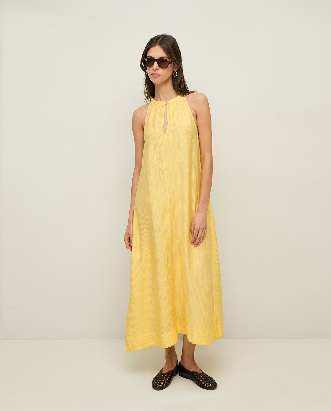 Soft Yellow Crinkle Halter Dress