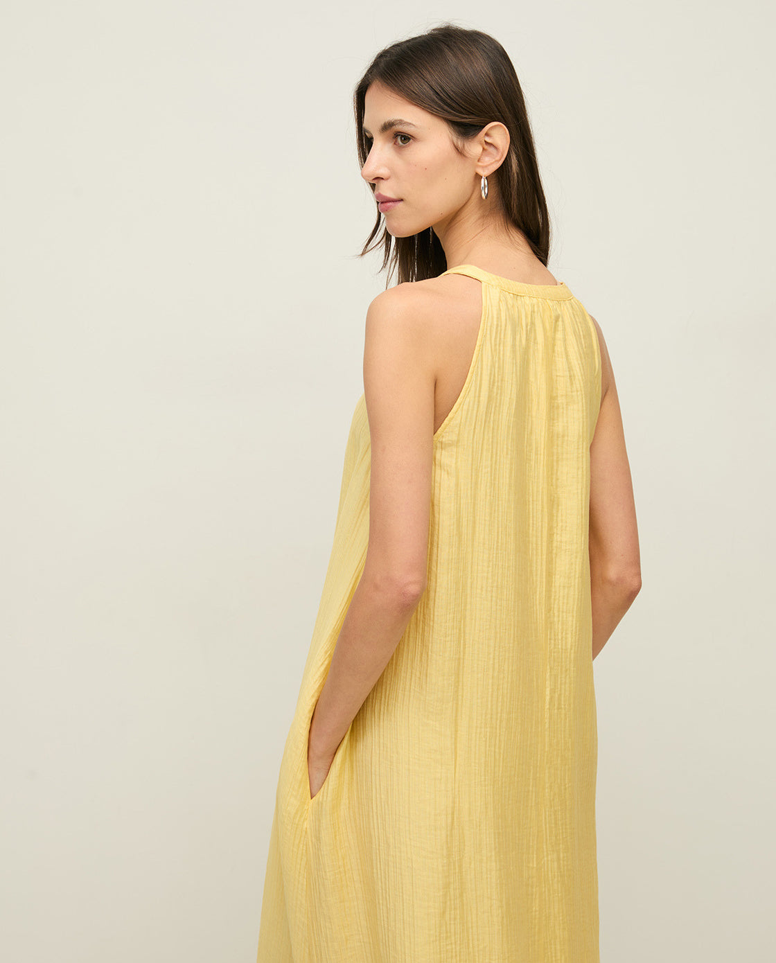Soft Yellow Crinkle Halter Dress
