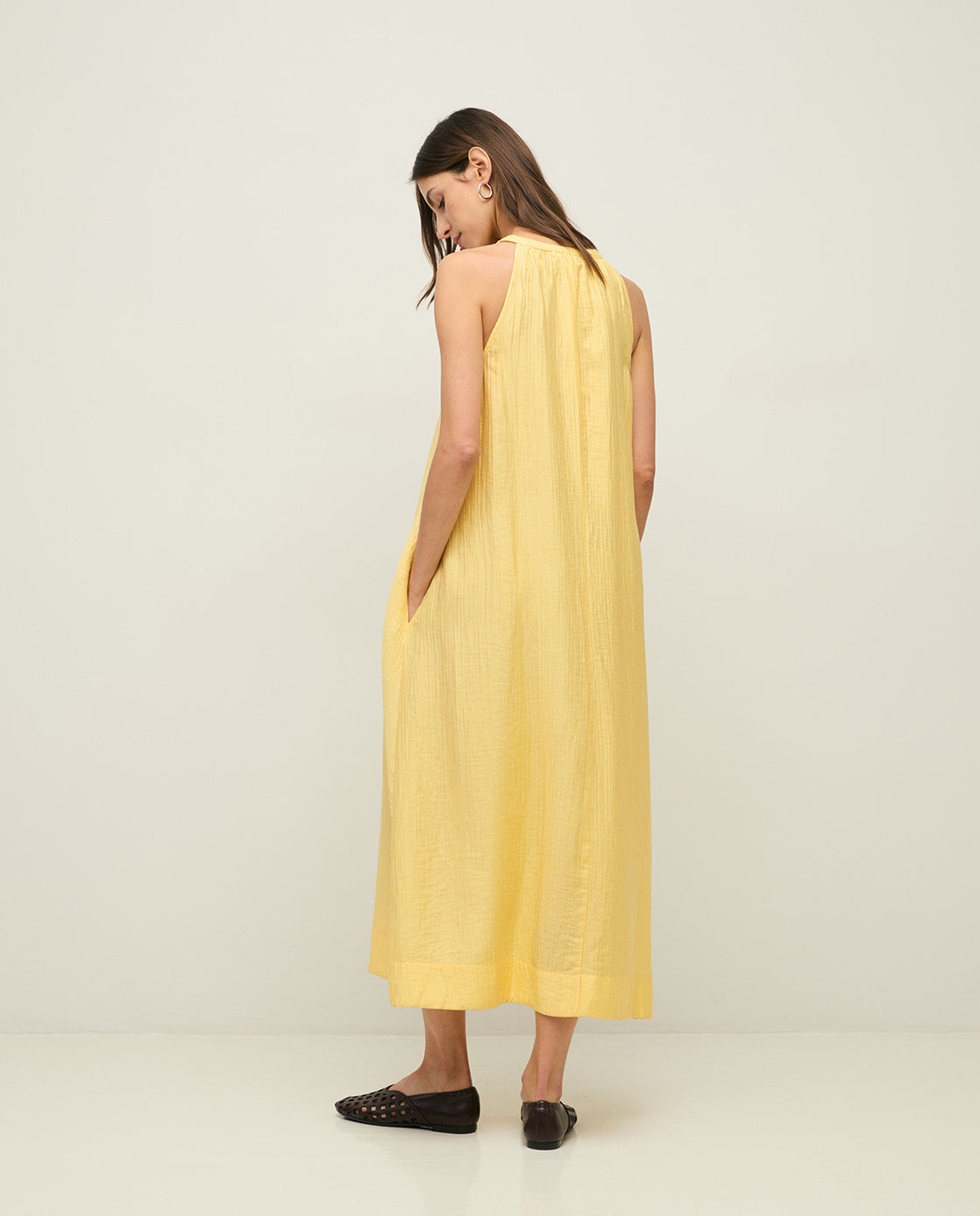 Soft Yellow Crinkle Halter Dress