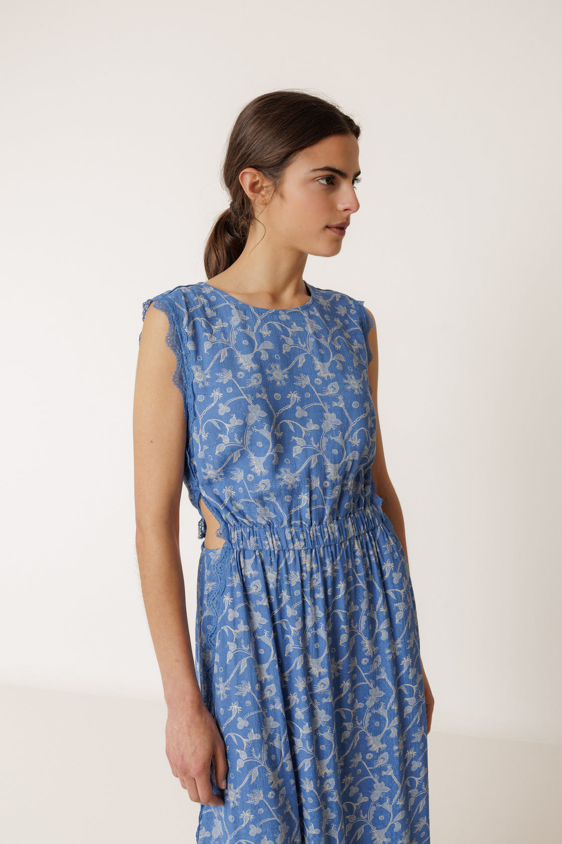 British Blue Long Lace Dress