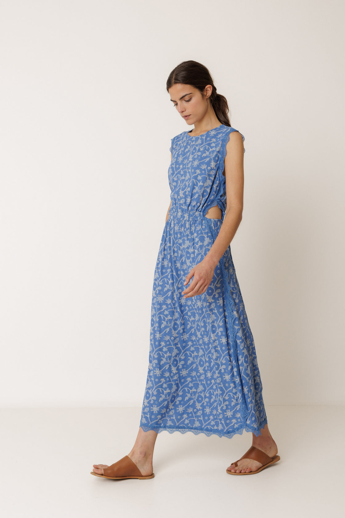 British Blue Long Lace Dress