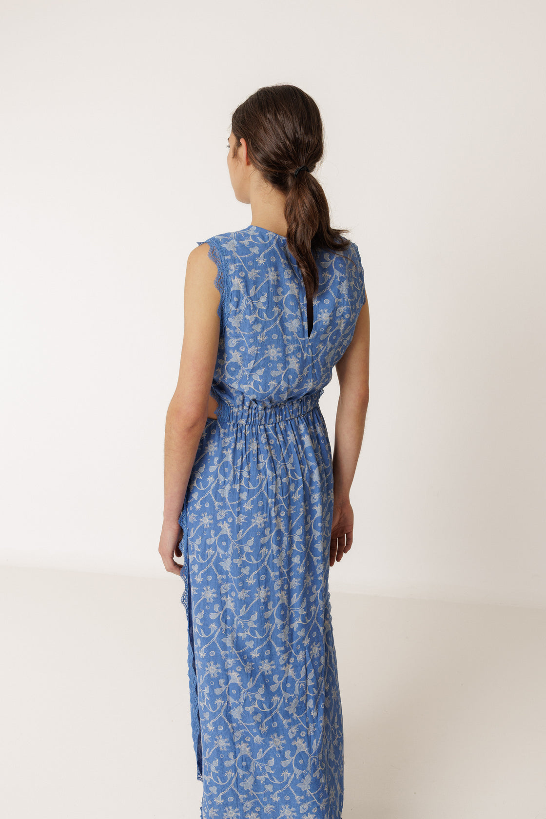 British Blue Long Lace Dress