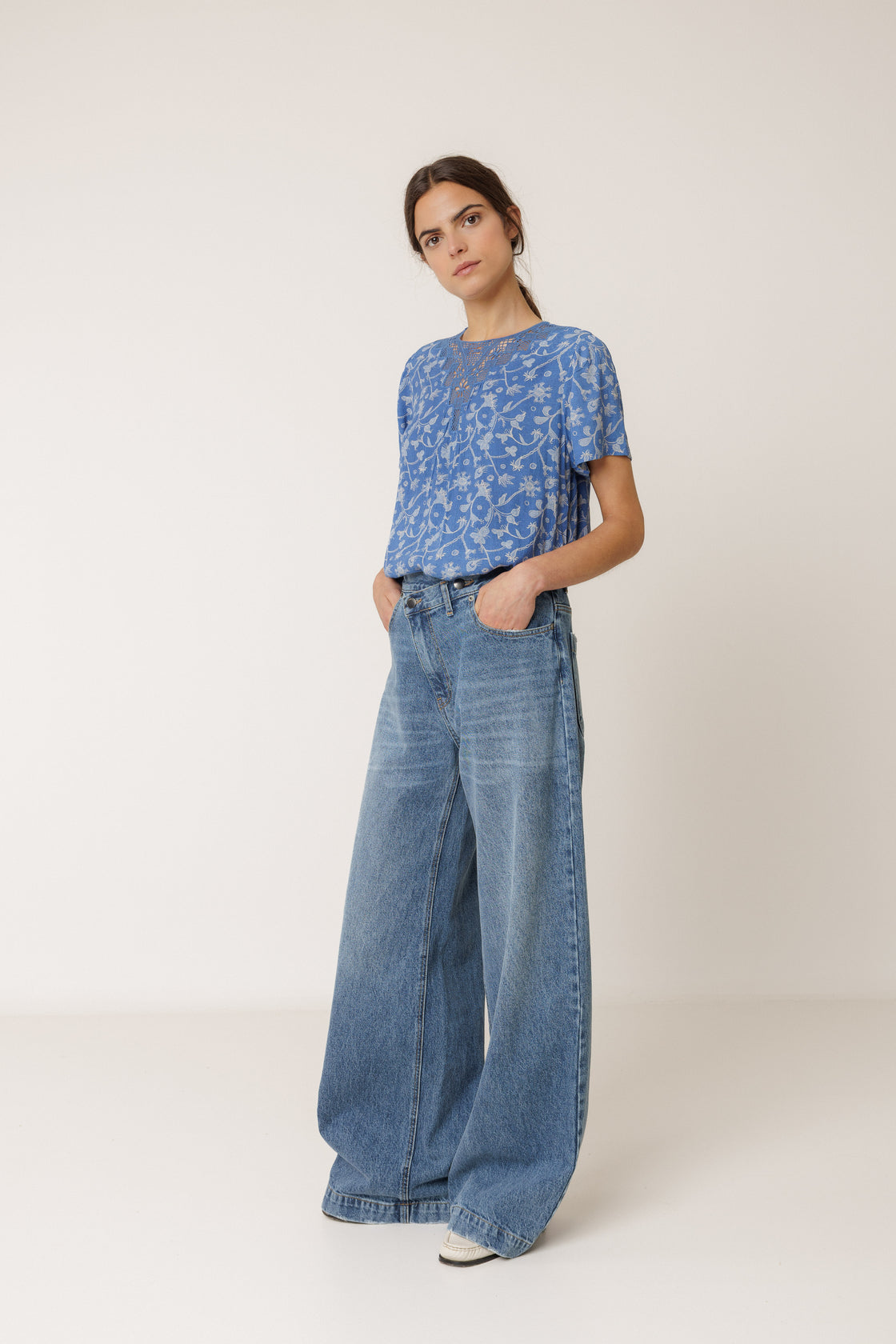 British Blue Lace Blouse