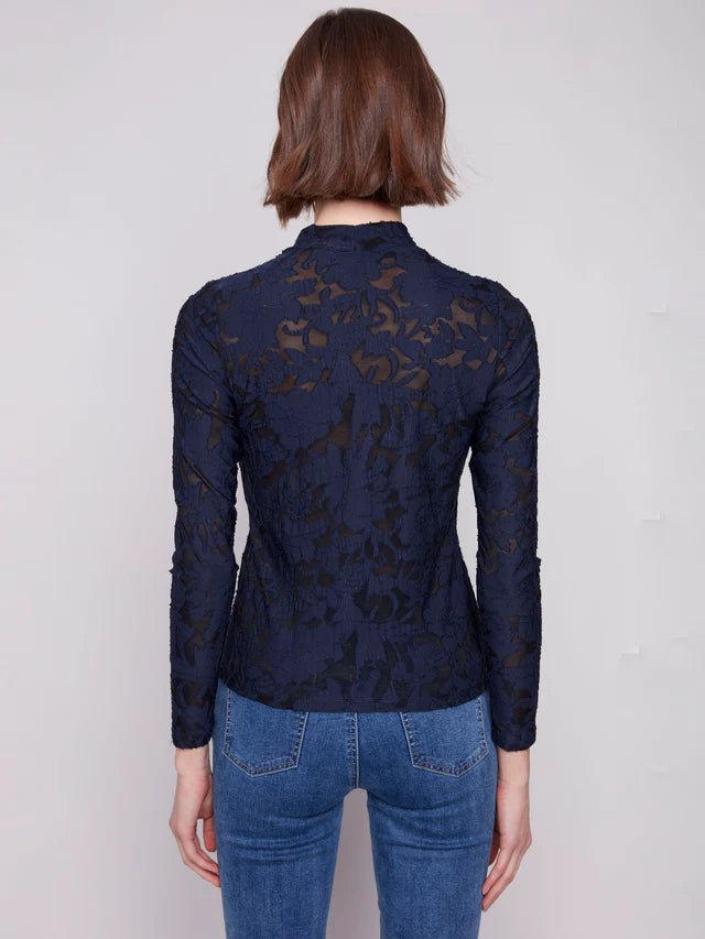 Burnout Mesh Mock Neck Top