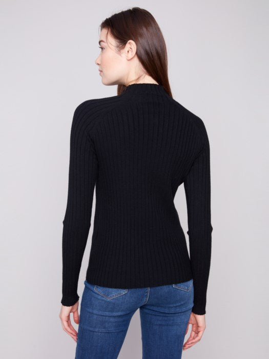 Ribbed Knit Mock Neck Sweater