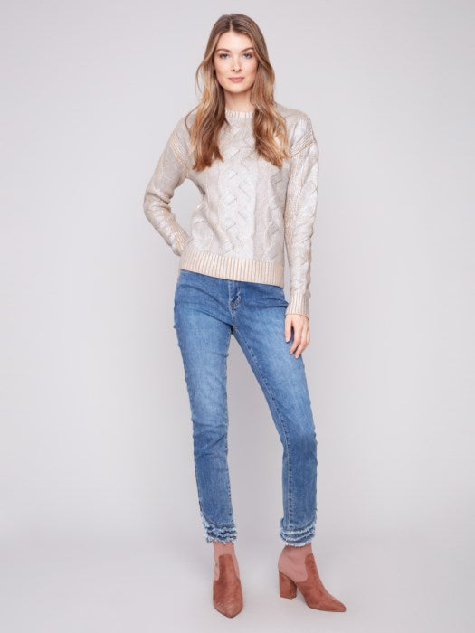 Metalic Foil Cable Knit Sweater