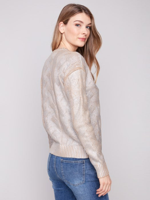 Metalic Foil Cable Knit Sweater