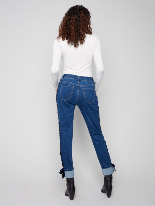 Slim 5 Pocket Denim with Velvet Bow Detail