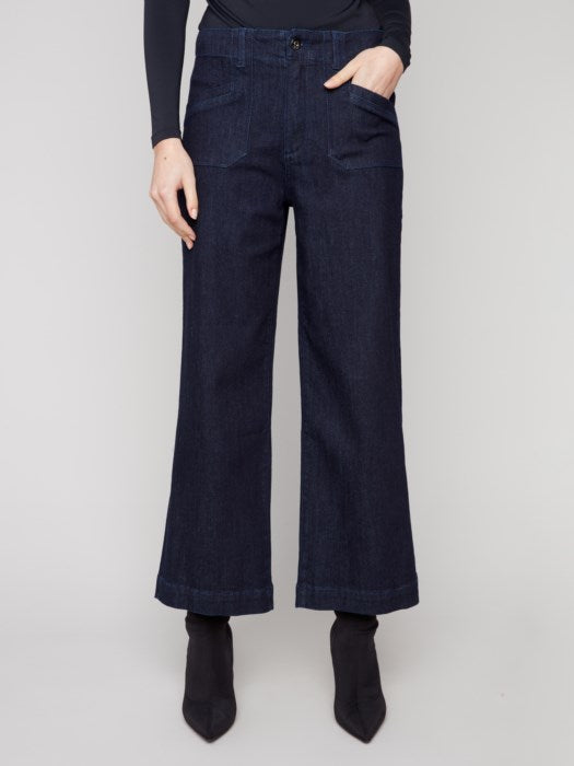 Cropped Wide Leg Stetch Denim Patch Pockets