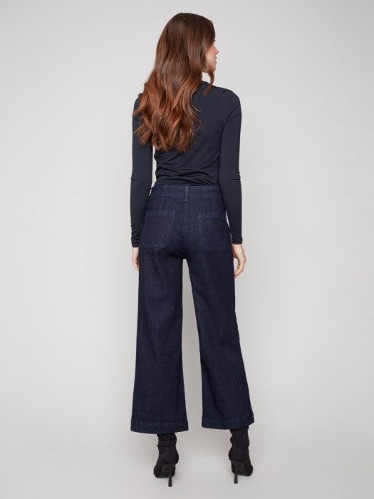 Cropped Wide Leg Stetch Denim Patch Pockets
