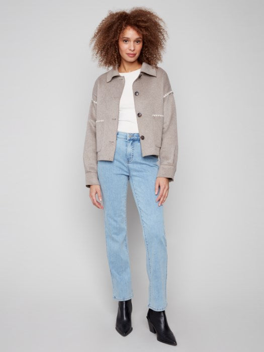Double Face Wool Jacket with Blanket Stitch