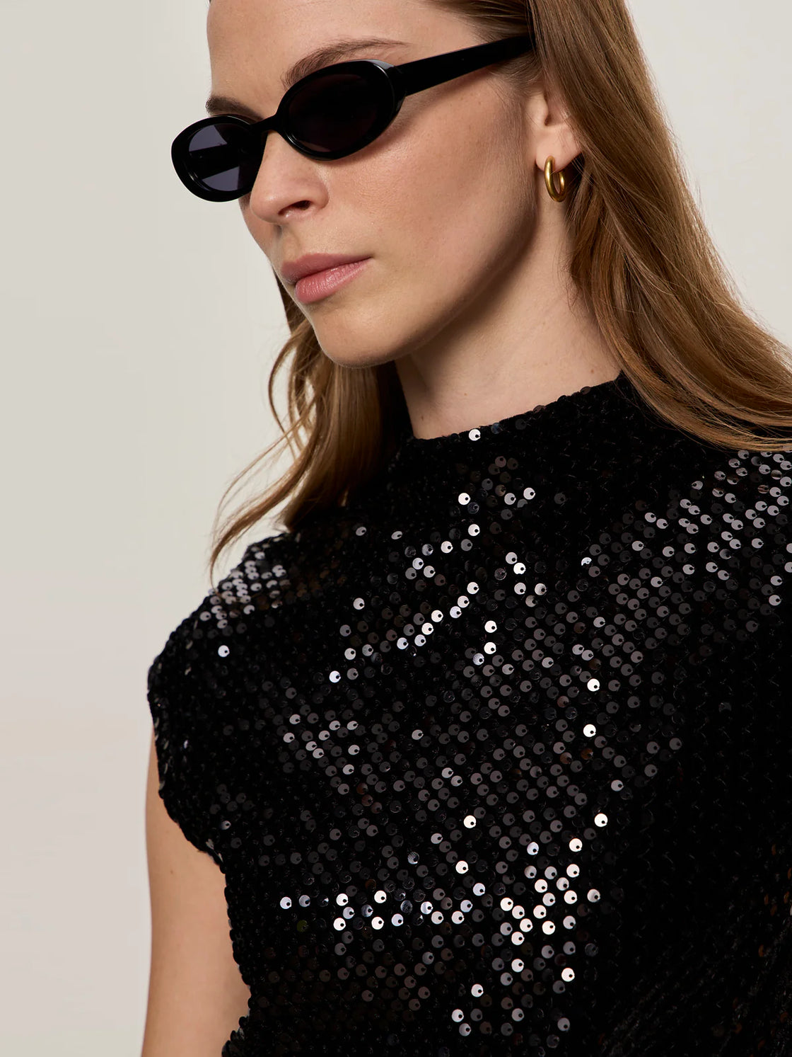 Funnel Neck Sequin Top