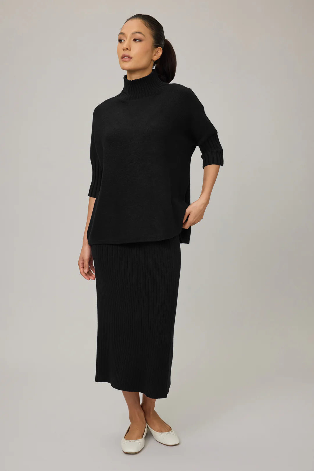 Pistache Rib Funnel Neck Sweater