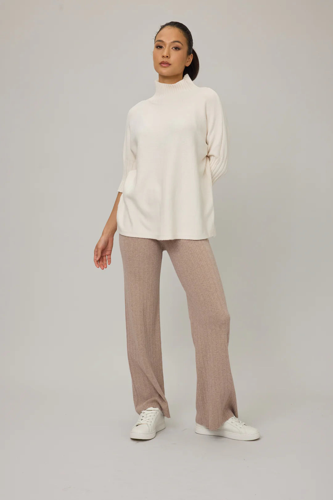 Pistache Rib Funnel Neck Sweater