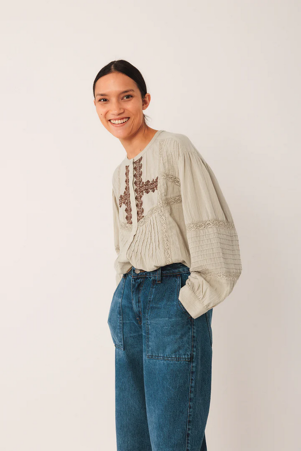 Coffee Embroidered Blouse