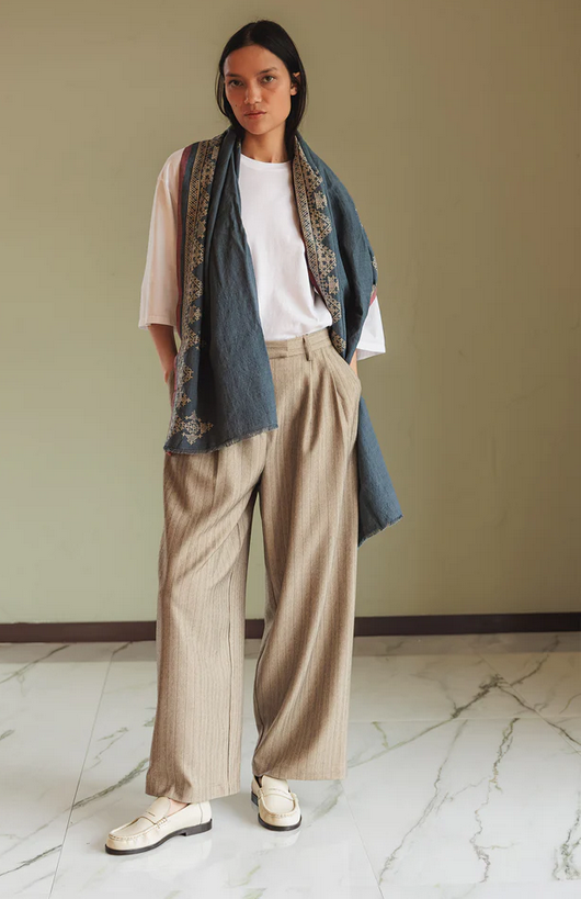 Indigo Embroidered Scarf