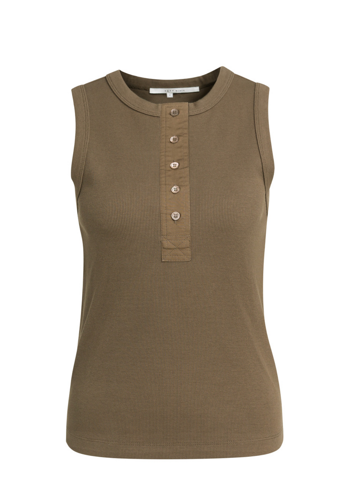 Sleeveless Top with Woven Placket