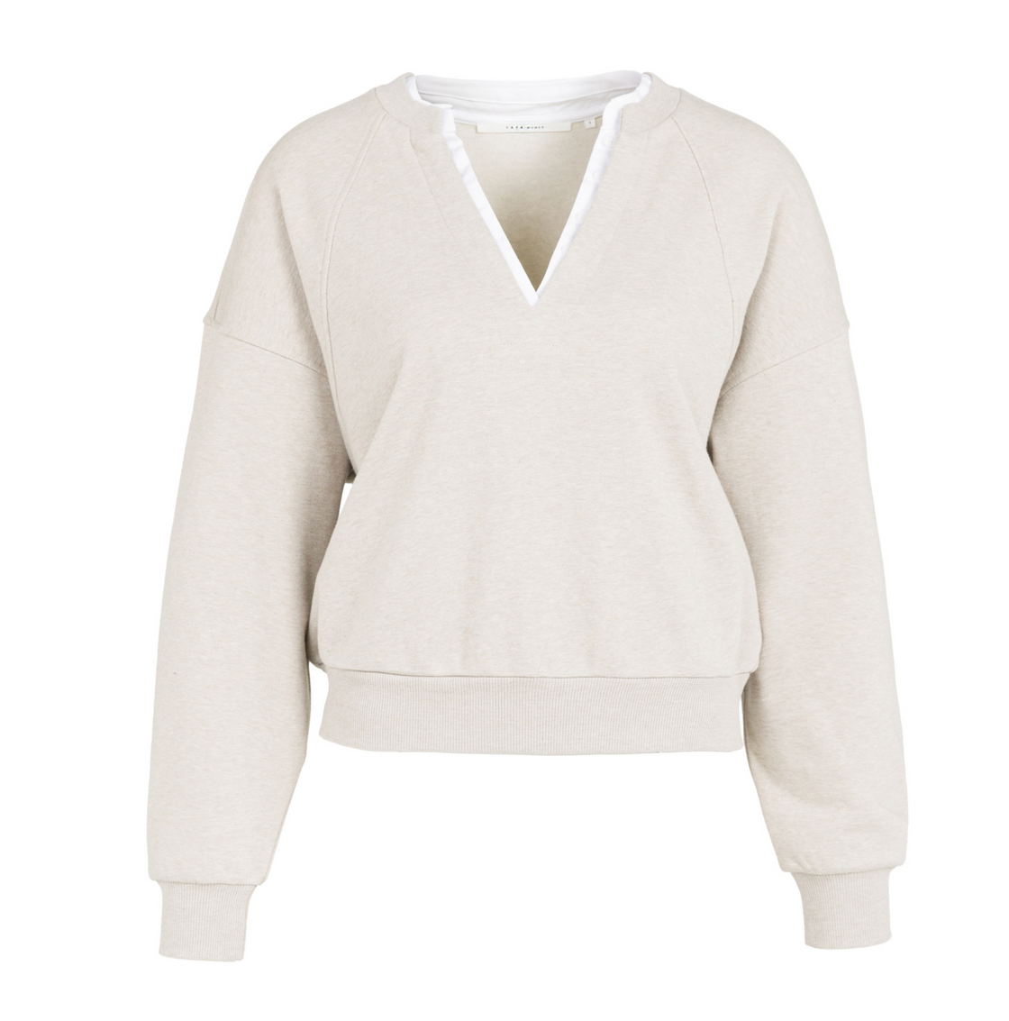 V-Neck Sweatshirt with Woven Collar