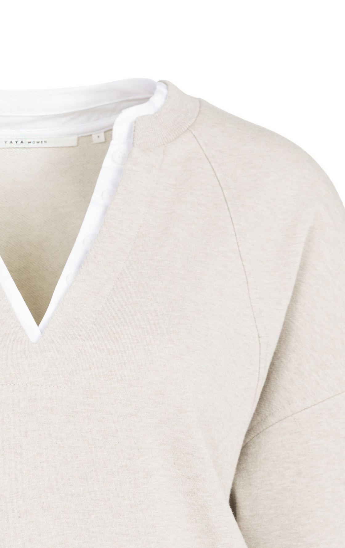 V-Neck Sweatshirt with Woven Collar