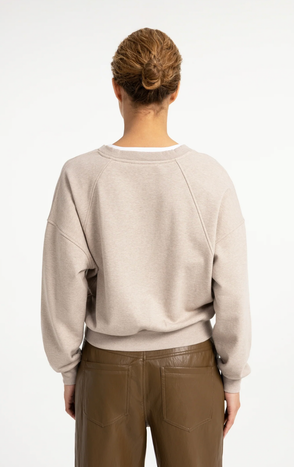 V-Neck Sweatshirt with Woven Collar