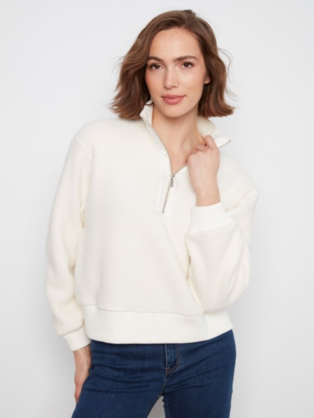 Long Sleeve Half Zip Fleece Ecru