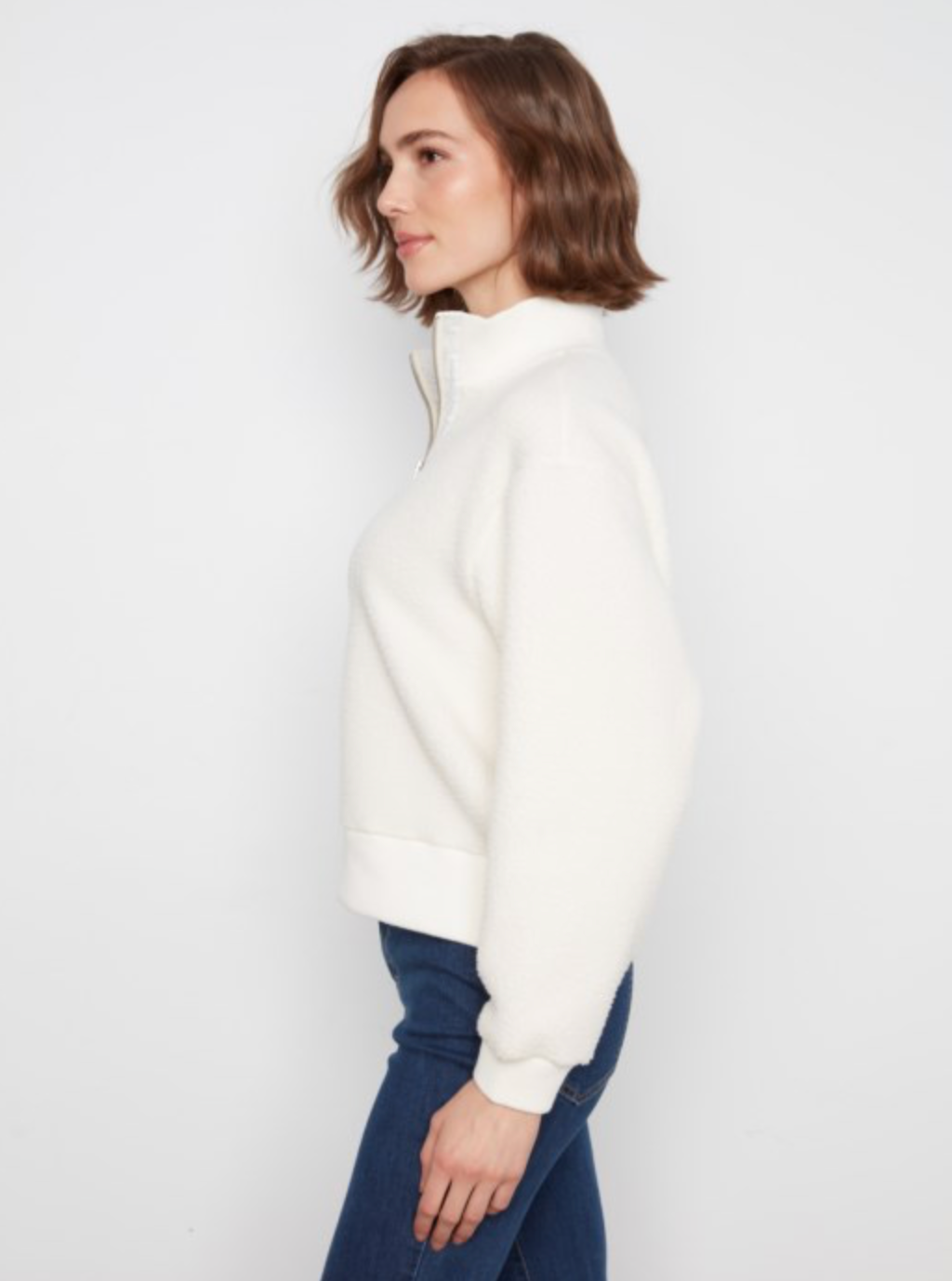 Long Sleeve Half Zip Fleece Ecru