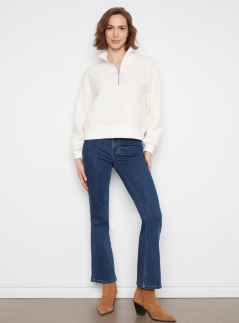 Long Sleeve Half Zip Fleece Ecru