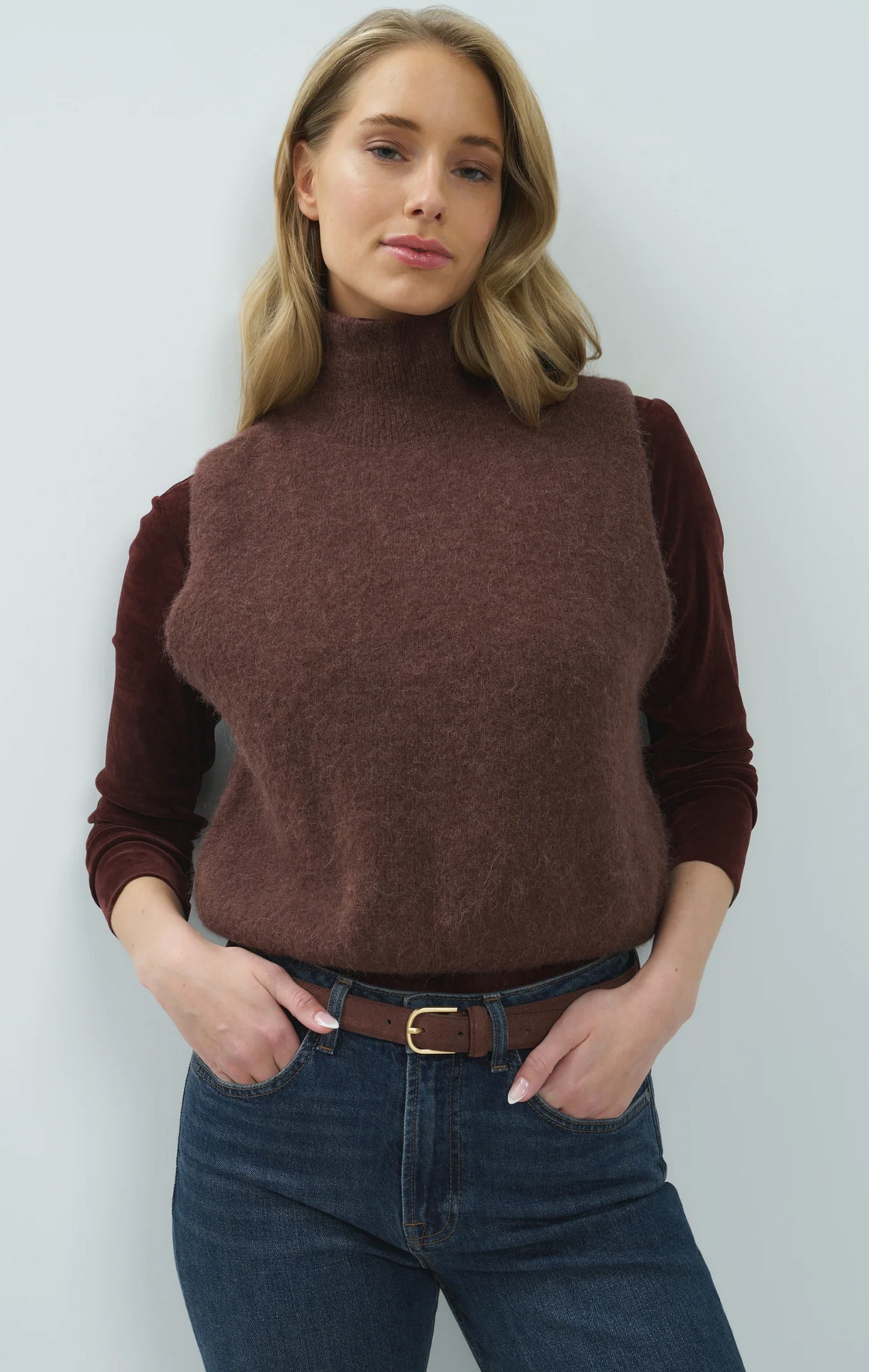 Sleeveless High Neckline Sweater