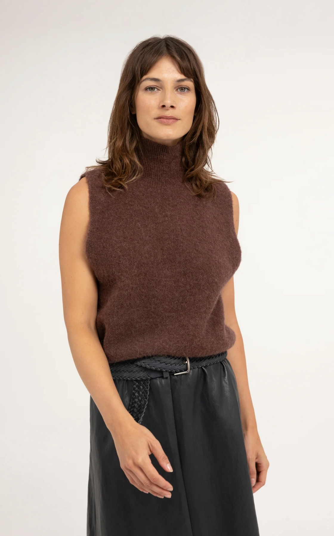 Sleeveless High Neckline Sweater