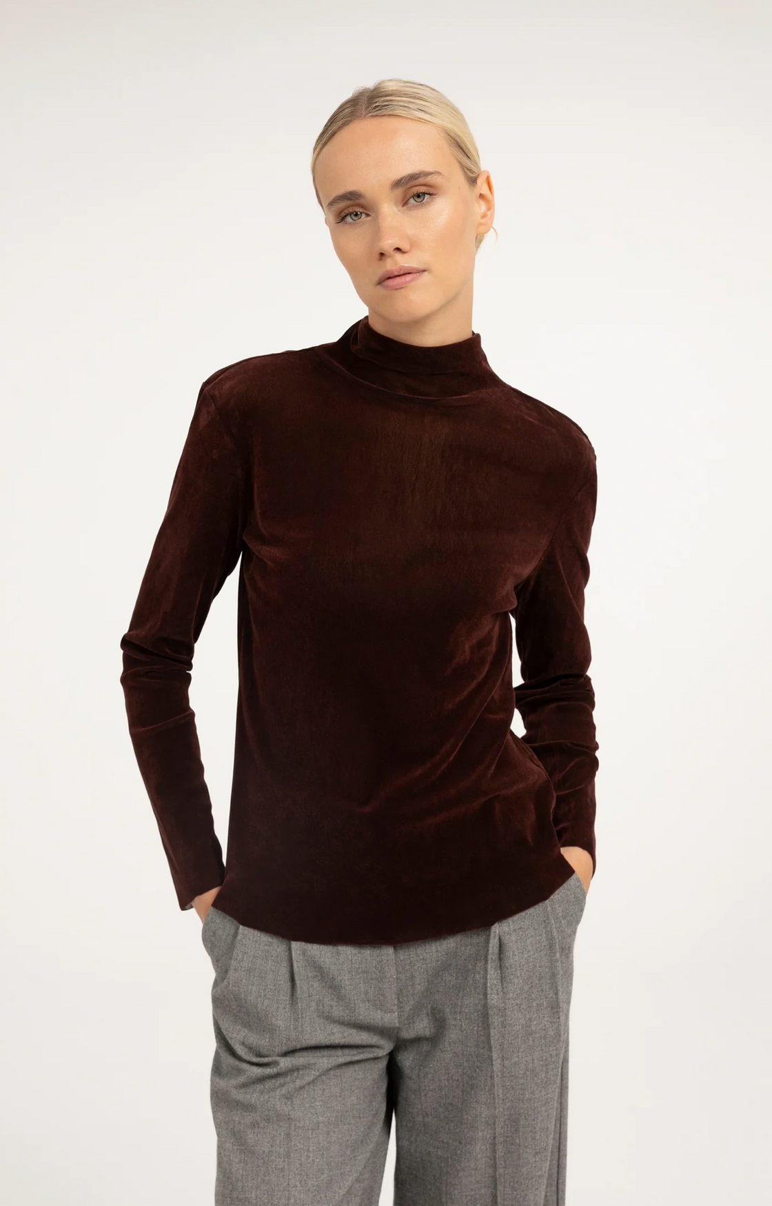 Velvet Mesh High Neck