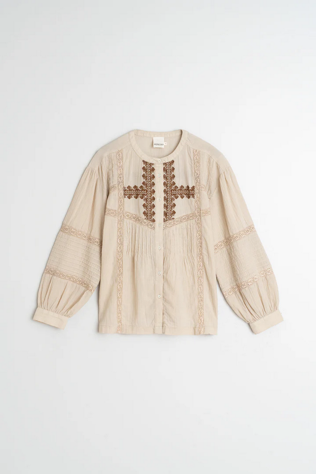 Coffee Embroidered Blouse