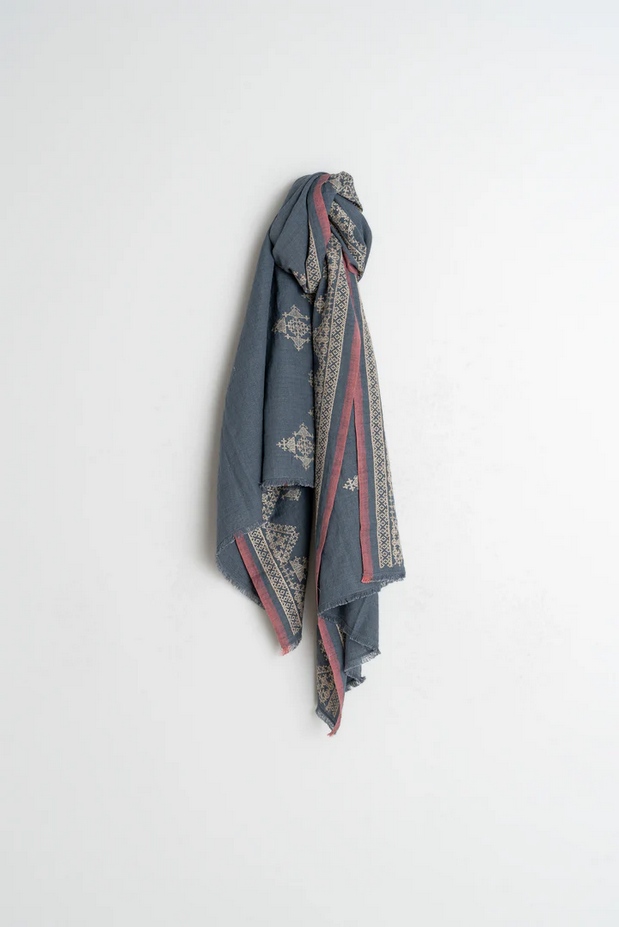 Indigo Embroidered Scarf
