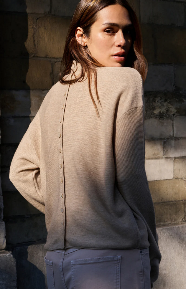 Textured High Neck Button Pullover