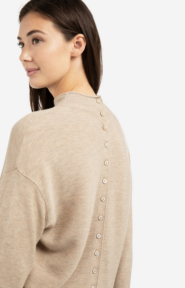 Textured High Neck Button Pullover
