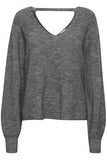 B YOUNG MARTINE OPEN BACK SWEATER -  MID GREY MELANGE