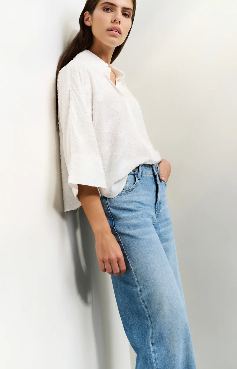 Cropped Loose Fit Jacquard Blouse