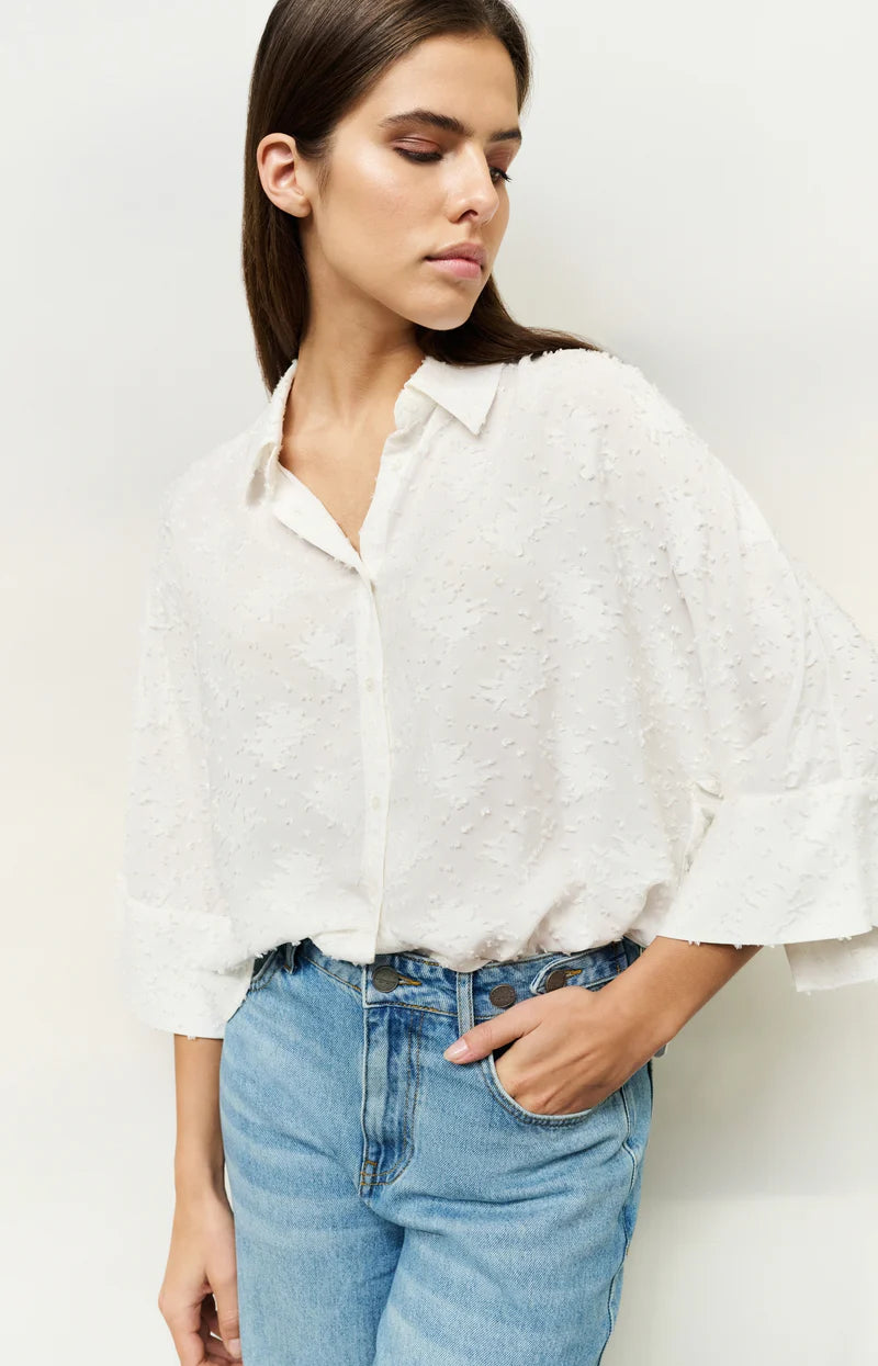 Cropped Loose Fit Jacquard Blouse