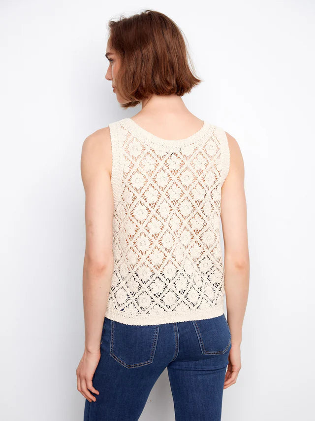 Crochet Button Up Vest in Natural