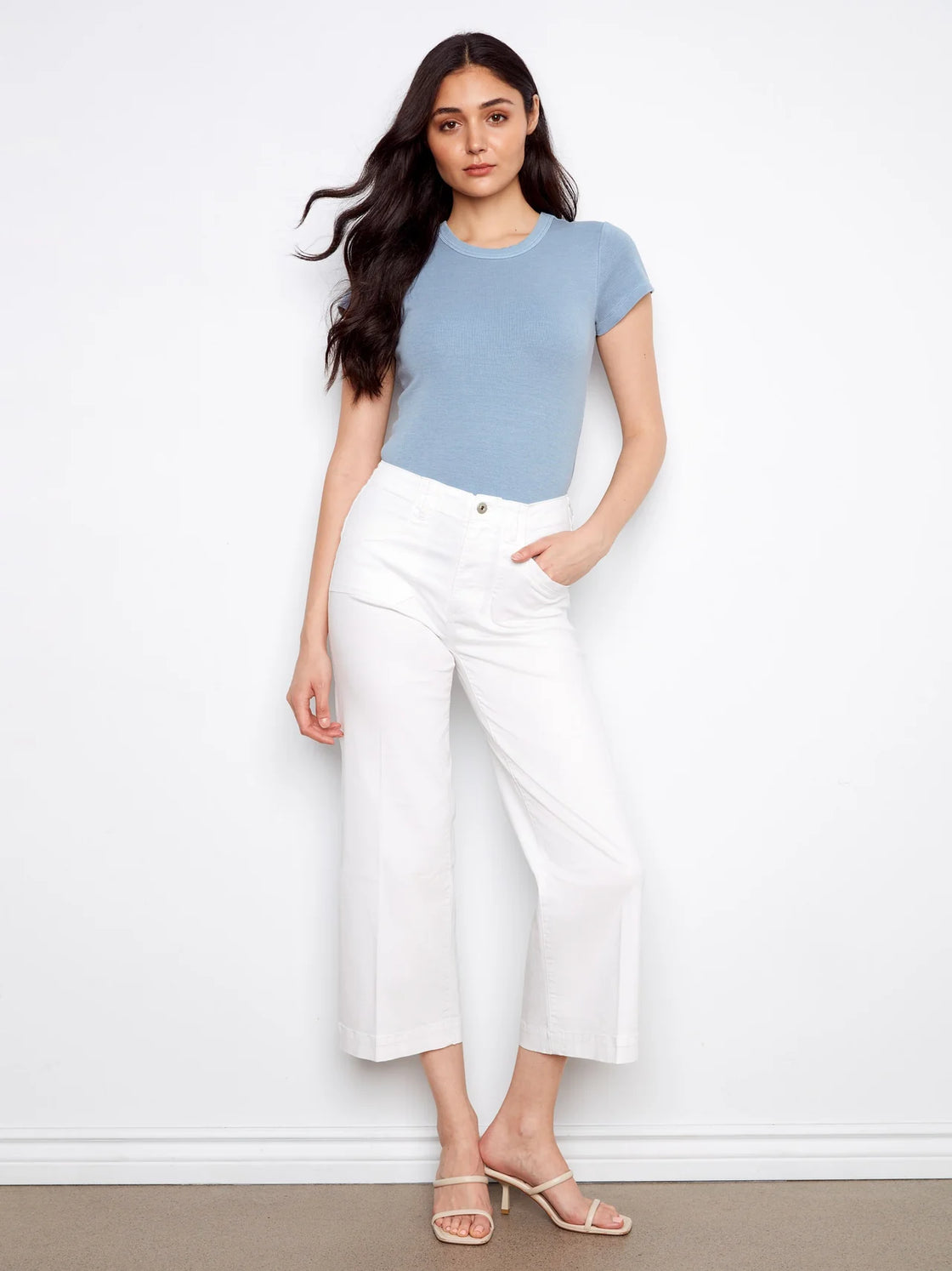 Cropped Wide Leg White Twill Pant
