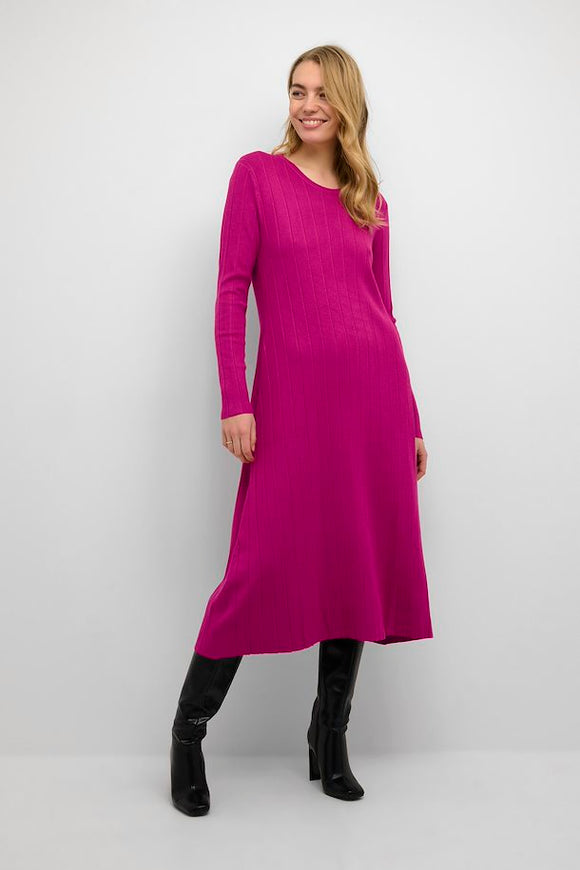 CREAM VILLEA KNIT DRESS -  FUCHSIA RED