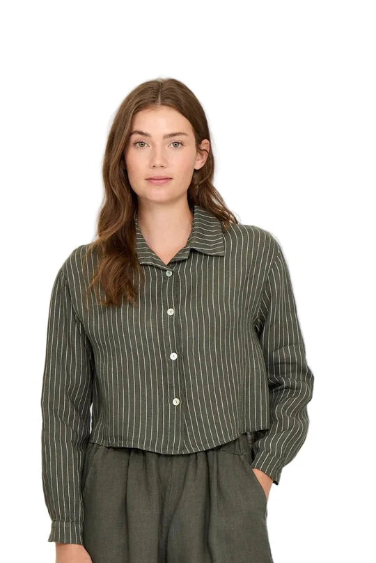 Pinstripe Cropped Linen Blouse